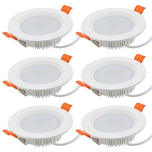 MZMing 6 Pieces LED Recessed Ceiling Lights 7W LED Downlights Ceiling Spotlights IP44 600LM AC220V~240V 3000K Warm White Non-Dimmable Round Ceiling Lamps for Bathroom Bedroom Kitchen Hallway