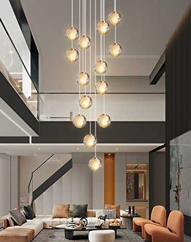 H.W.S LED Pendant Light Glass Crystal Pendant Lamp Decorative Modern Chandelier for Villa Stairs Living Room Dining Room Bedroom Ceiling Light (14 Lights, Square Plate)