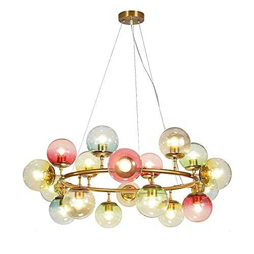 MQQ Colorful Ceiling Chandelier E27 Adjustable Decoration Hanging Light Fixture Colored Bubble Ball Lamp Glass Dining Pendant Light Living Dining Room Restaurant Bedroom Ceiling Lighting