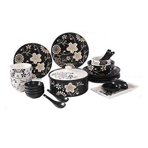 zxb-shop Home dining plate Home Kitchen Dinnerware Set Hand-painted Leaf Ceramic Dinnerware Set Elegant Round Dinner Plate Sets, Service for 6, Microwave and Dishwasher Safe Steak plate