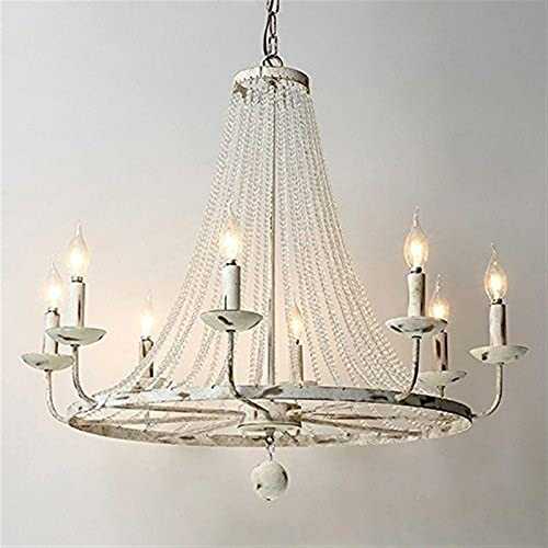 Indoor Hanging Pendant Lighting 8-lights Rustic Candle Bead Strands Wrought Iron Chandelier Retro Kitchen Island Restaurant Cafe Hotel Decoration Ceiling Pendant Lamp Creative Living Room E14 Dropligh