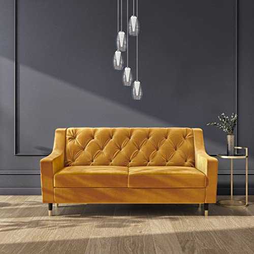 Cole 2 Seater Sofa in Mustard Yellow Velvet with Buttoned Back