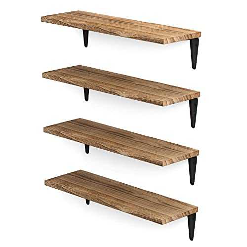 Wallniture Arras Floating Shelves for Wall Storage, Wood Wall Shelves for Kitchen Organization and Storage, Wall Shelf Set of 4, 17"x6" Burned Finish
