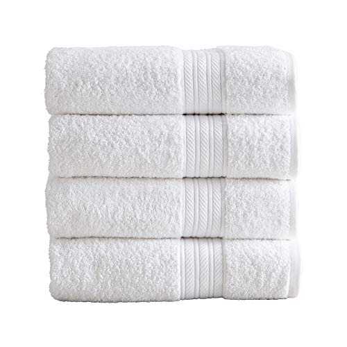 Great Bay Home 100% Cotton White Bath Towel Set | 4 Soft Bath Towels (30 x 52 inches) | Highly Absorbent, Quick Dry Bath Towels | Puresoft (Set of 4, White)