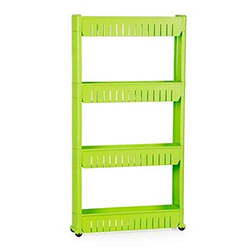 GAXQFEI Foyer Rack 4 Tier Mobile Shelving Unit Organizer，Storage Rack Shelf with Wheels for Bedroom Laundry Room Narrow Places Kitchen Cart for Storage,Green,54 * 13 * 104Cm