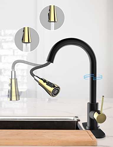 Axywinbo Kitchen Tap,Bathroom Taps,Kitchen Taps with Pull Out Spray,Black Extendable 360° Rotatable,Faucets Kitchen with Arc Spout Sink Mixer,Single Lever Brass Sink Faucet