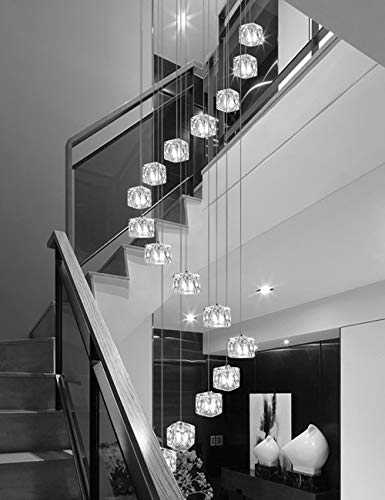 Multi Lights Spiral Staircase Chandelier Glass Balls Bar Restaurant Creative Personality Porch Aisle Lights Simple Modern Pendant Light Long Chandelier (Color : White light-16 Balls)