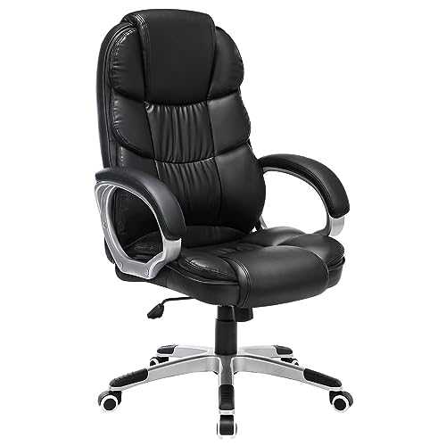 SONGMICS Office Executive Swivel Chair with 76 cm High Back Large Seat and Tilt Function Computer Chair PU Black OBG24BUK