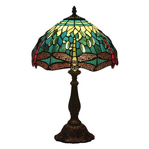 KX-YF Stained Glass Lamp Green Yellow Baroque Table Lamp Antique Base 19 For Living Room Beside Bedroom (Color : Multi-colored, Size : UK plug)