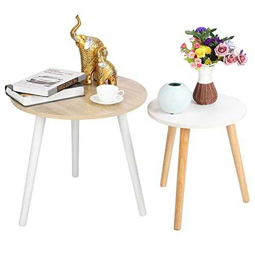 Set of 2 Side Tables, Modern Scandinavian Nesting Couch, Living Room Table, Coffee Table with Wooden Legs, Round Frame Design, Lounge Table, Bedside Table