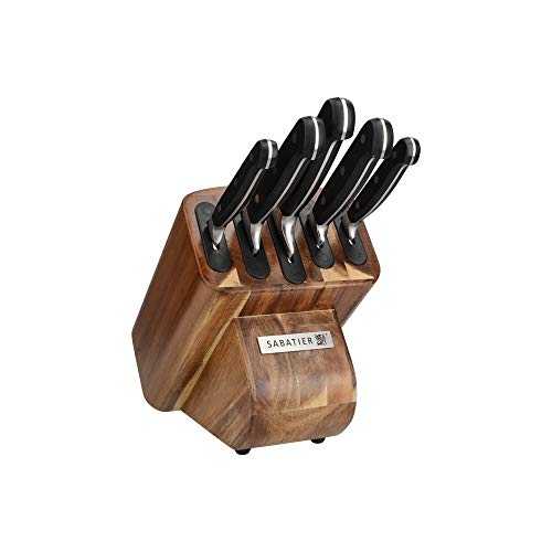 Creative Tops Sabatier Edgekeeper Self-Sharpening 5 Piece Knife Set with Acacia Wood Knife Block, Includes Chef, Carving, Utility & Paring Knives, 16cm x 23.5cm x 22cm, Grey, SABKNB05