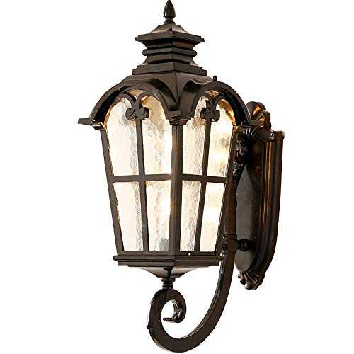 DFJU Large Outdoor Wall Lamp Exterior Lantern Waterproof Vintage Wall Mount Light Black Die-cast Aluminum Fixture With Hammered Glass Sconce Porch Lighting for Villa Garden Patio Decorati