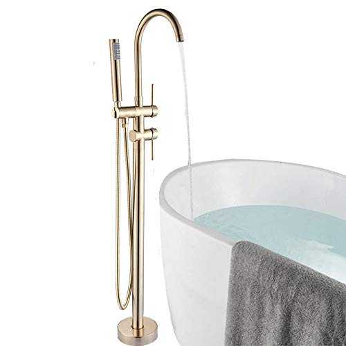 Onyzpily Brushed Gold Freestanding Bath Taps Bath taps Bath Mixer Taps Floor Mounted Bathtub Bathroom Tub Tap Handheld 360 ° Filler Spout Cold and Hot