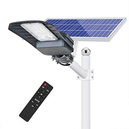 300W Solar Power Street Light, Rechargeable in Rainy Cloudy Days, 2500Lm Cool White Wall Lamp, IP65 Outdoor Security Light with Remote Control