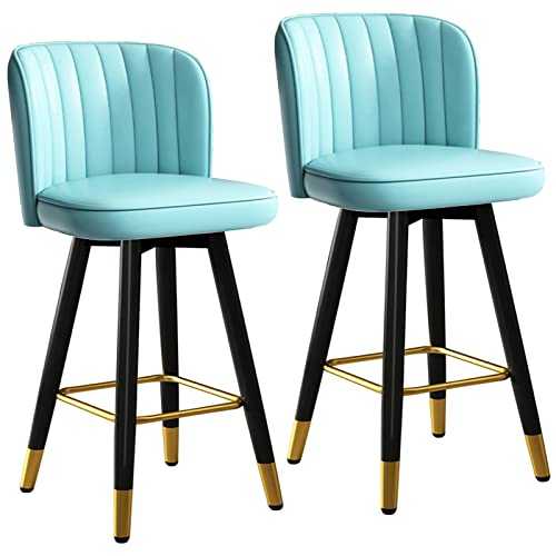 inBEKEA Set of 2 Barstools Swivel High Chairs, Modern Kitchen Dining Counter Stools with Upholstered Leather Back, Metal Frame and Gold Footrest(Size:55 cm,Color:Blue) (Blue 55 cm)