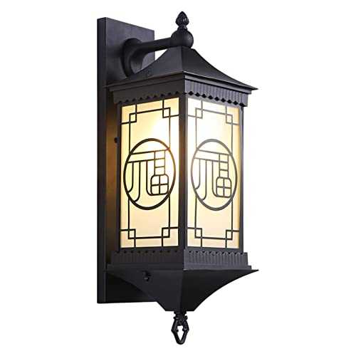 YANJ Wall lamp Retro Outdoor LED Wall Light IP54 Waterproof Porch Lights New Chinese Style Wall Sconce lamp Garden Balcony Aisle Glass Lighting (Emitting Color : Black, Wattage : No E27 Bulb) (No