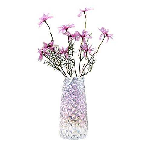 JINJIANG Flower vase, pineapple stripe glass vase, Ins style, decorative vase modern semi-transparent, desk, office, home, pineapple texture (Colourful)