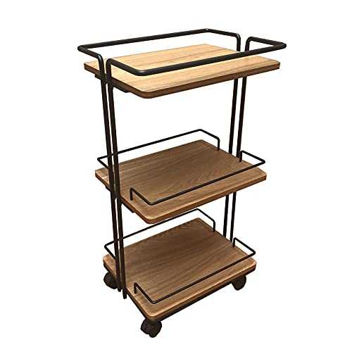 GAXQFEI Rustic Trolley Shelf,Couch Side End Tables Multi-Level Storage Side Table Study Storage Shelf Living Room Display Shelf Movable Kitchen Storage Coffee Table -,Wood Colour,45.5 * 39.5 * 79.5Cm