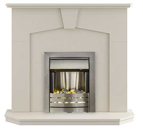 Adam Abbey Fireplace Suite in Stone Effect with Helios Electric Fire in Brushed Steel, 48 Inch