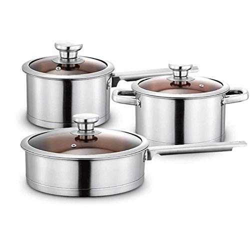 Home Kitchen Induction Stock Pot Pan Setss 3-Piece Pot Set Polished Stainless Steel cookware Glass lid Pot Induction Cooker Easy to Clean saucepans Set