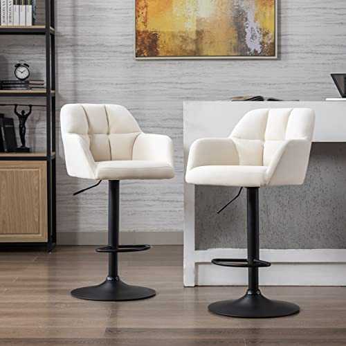 Wahson Velvet Bar Stools Set of 2 Breakfast Counter Bar Chairs with Backrest Swivel Bar Stools for Kitchen Island, High Stools Height Adjustable, Beige