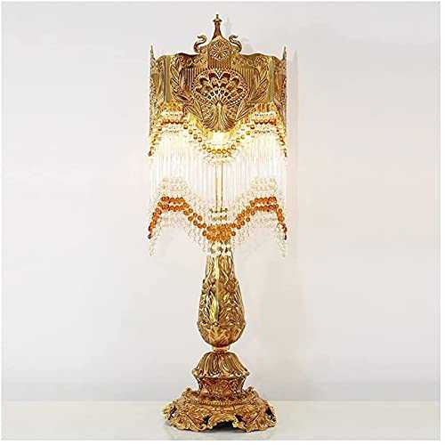 Exquisite Antique Brass Table Lamp Crystal Bead Pendant Lampshade Bedroom Bedside Large Table Lamp Home Living Room Lighting Decoration