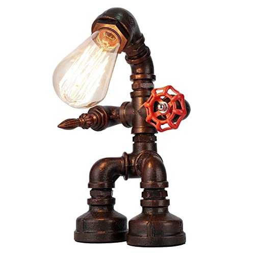 Frideko Steampunk Lamp - Retro Lamp, Industrial Antique Iron Metal Robot Pipe Desk Table Lamp for Room Decor DIY Men's Boys Nerdy Christmas Birthday New Year Xmas Gifts