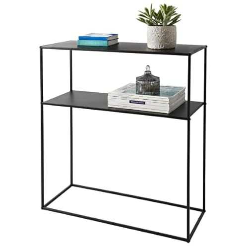 Bloomingtons Direct Black Metal Console Table, Narrow Console Table with Storage Shelf for Hallway, Metal Frame, Sofa Table for Small Spaces, Entryway, Living Room, Sturdy Display Console Table