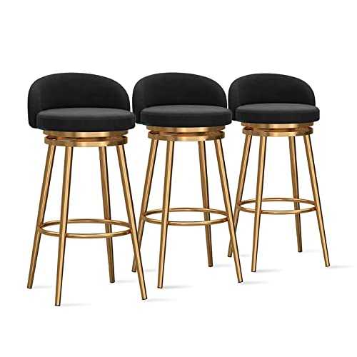 NaHaia Counter Stools Set of 3 - Velvet Upholstery Barstools with Gold Metal Leg, Modern Kitchen Island Bar Chairs Dining Chairs with Low Back,25.6'' H,Black