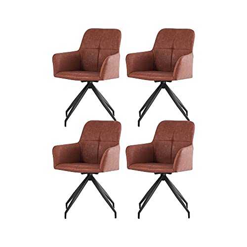 ZOONFA Dining chair Living room chair Faux leather office chair Swivel chair office chair armchair Desk chair Relax chair with backrest faux leather rotatable (4, Brown)