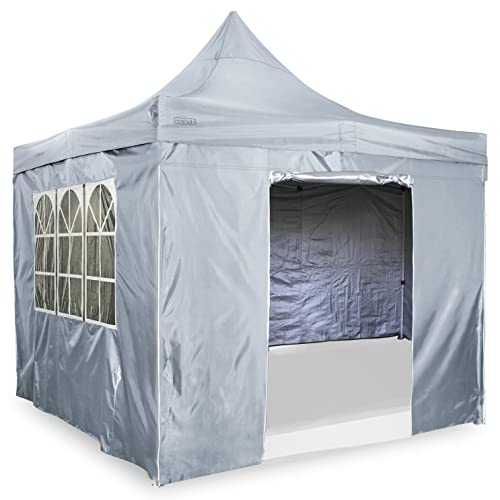 GardenCo Waterproof Deluxe Commercial Outdoor Gazebo with Sides - NEW MODEL ZIPPED SIDES - 3m x 3m Heavy Duty Pop Up Outdoor Garden Shelter - PVC Coated - Travel Bag and 4 Leg Weight Bags (Grey)