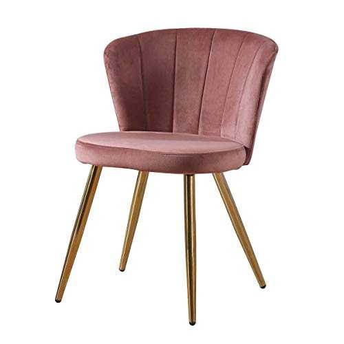 Farelves Pink Velvet Dining Chair Scandinavian Kitchen Counter Lounge Chair Living Room Corner Chair Tub Chair with Metal Legs and Backrest