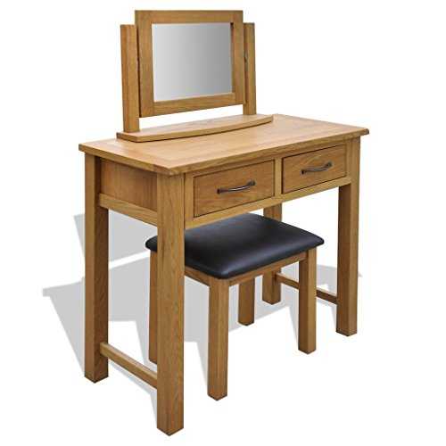 Oak Mirrored Dressing Table with Stool Bedroom Furniture