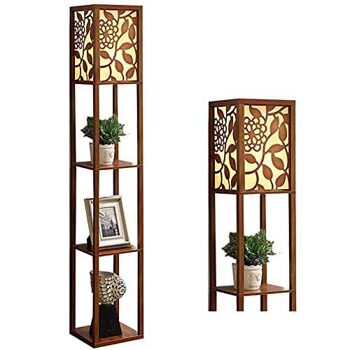 Sky Fortune Indoor Lighting Wooden Shelf Floor Lamp for Bedroom&Living Room (Walnut)