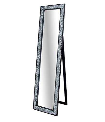 Barcelona Trading Crackle Glass Mosaic Cheval Free Standing Mirror Shanghai Style Black 17in x 66in
