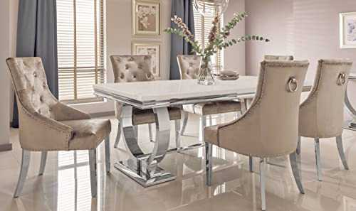ARIANNA COLLECTION - DINING TABLE & CHAIRS - GREY OR CREAM, CONSOLE COFFEE (Cream, Arianna Dining Table 180cm + 6 Chairs)