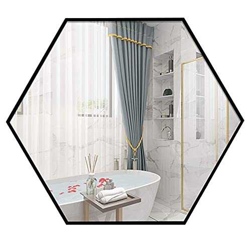 ZCYY Mirror Bathroom bathroom hexagonal glass wall hanging vanity 66 * 78cm black wrought iron hexagonal vanity