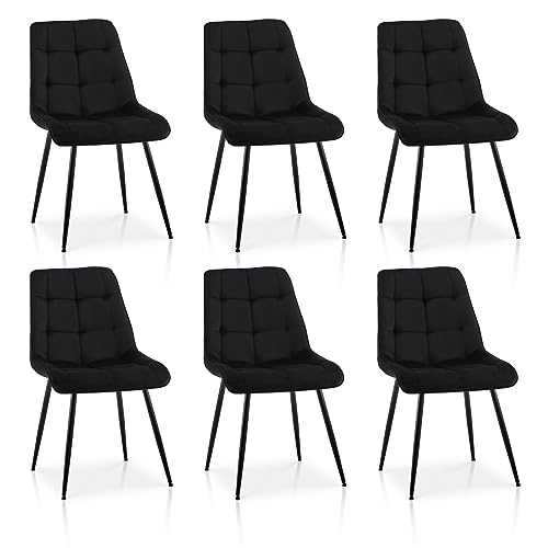 TUKAILAi Dining Chairs Set of 6 Soft Upholstered Seat and Backrest Velvet Living Room Chairs with Sturdy Metal Legs Kitchen Chairs for Dining Room Living Room Reception Office Chairs Black
