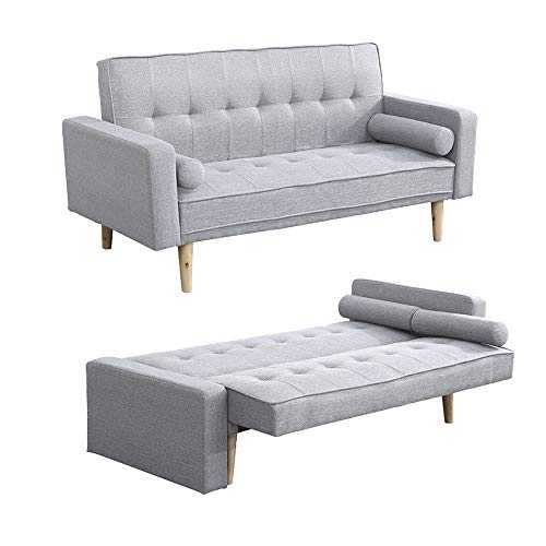 2 in 1 Sofa Bed Convertible Couch Sleeper 2 Seater with 2 Cushions Linen Fabric, Click Clack Mechanism for Guest Room, Living Room, Bedroom Space Saving (Grey)