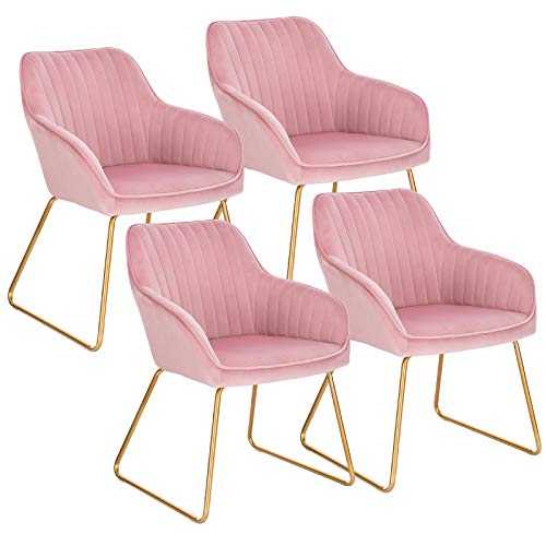 WOLTU Pink Kitchen Dining Chairs Set of 4 PCS Counter Lounge Living Room Corner Chairs Golden Steel Legs Reception Chairs Tub Chairs Armchairs with Backrest & Armrests