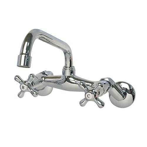 Wall Mounted Kitchen Tap,Victorian Retro Sink Mixer Faucet,Double Cross Handle Chrome,PHASAT HN82