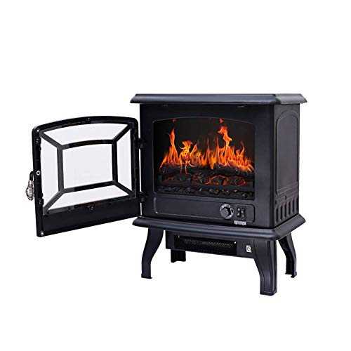 HEATER Portable Freestanding Fireplace 1400W Electric Stove With Wood Burner Flame Effect (Black) electric fire