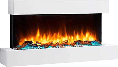 Endeavour Fires Runswick Wall Mounted Electric Fire, 220/240Vac, 50 Hz, 1&2kW, 7 day Programmable remote control with an Off White MDF Mantel & Plinth