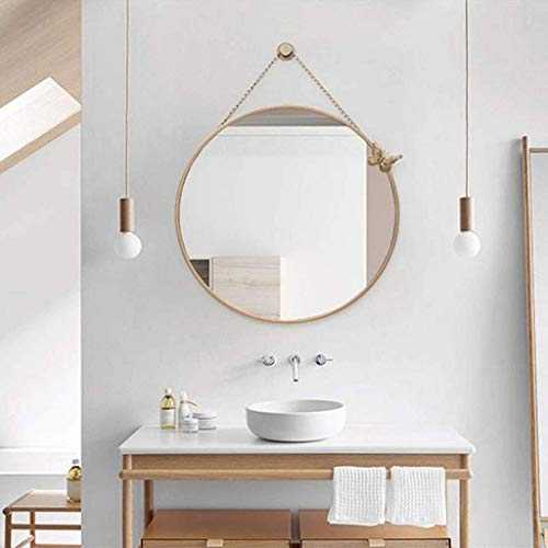 Metal Framed Round Vanity Makeup Mirror Butterfly with Chain and Hook for Bathroom Bedroom (Color : Black Size : 70cm) (Gold 70cm)