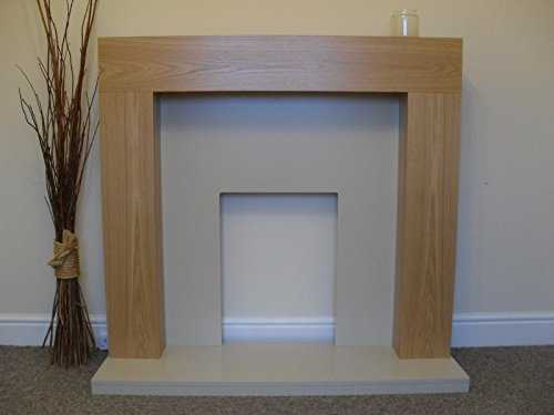 Electric Fire Oak Mantel Surround Ivory Cream Stone Effect Modern Hearth Flat Wall Mounted Fireplace Suite 48"