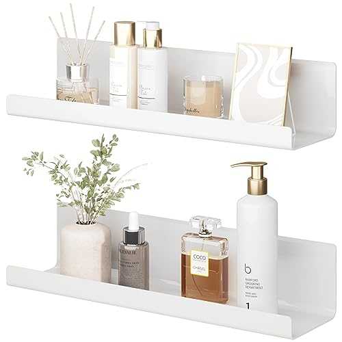 LOFTPLUS White Floating Wall Shelves Set of 2 - Acrylic No Drill Shelf for Books and Photos, Self Adhesive Shelf for Kitchen, Living Room, Bathroom, Bedroom (32 x 10 x 8 cm)