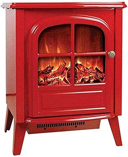 ZBBN 2000W Portable Electric Fireplace Stove Electric Fire - 54cm Tall Freestanding Fireplace Features Heater And 2 Fan Settings With 3D Realistic And Brightly Burning Fire And Logs，Black (Red)