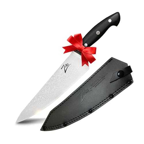 ZELITE INFINITY Chef Knife 8 Inch - Executive-Plus Series - Japanese AUS-10 Super Steel 45 Layer Damascus - G10 Handle - Full-Tang - Deep 56mm Chefs Blade - Leather Sheath