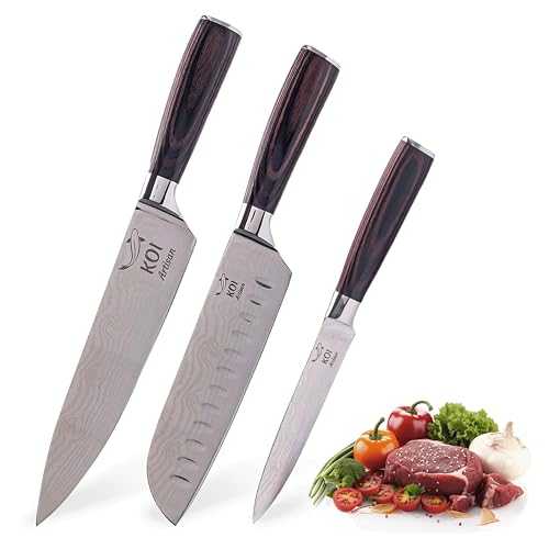 KOI ARTISAN Kitchen Knife Set - 3 Pcs boxed Chef Knife Set Includes 8" Chef Knife, 7" Santoku and 5" Utility Knife