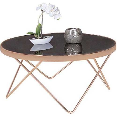 WOHNLING Design: Coffee Table Glass Top Black/Copper Frame Diameter 82 cm | Living Room Table Mirrored Sofa Table Modern Glass Table Coffee Table Round Lounge Table